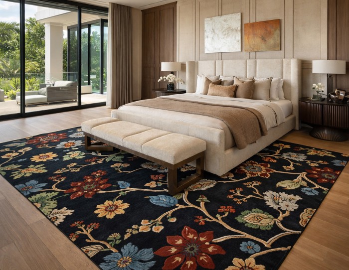 Black floral rugs